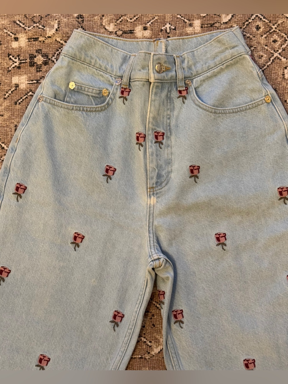 Farm Rio Rose Embroidered Denim Pants - Picture 11 of 15